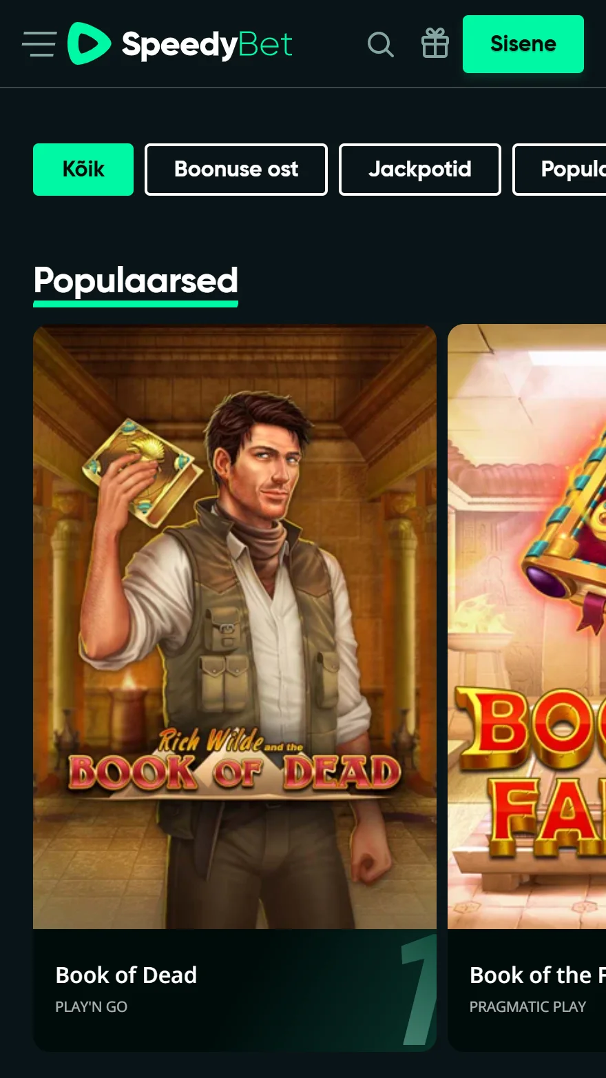 SpeedyBet kasiinomängude leht