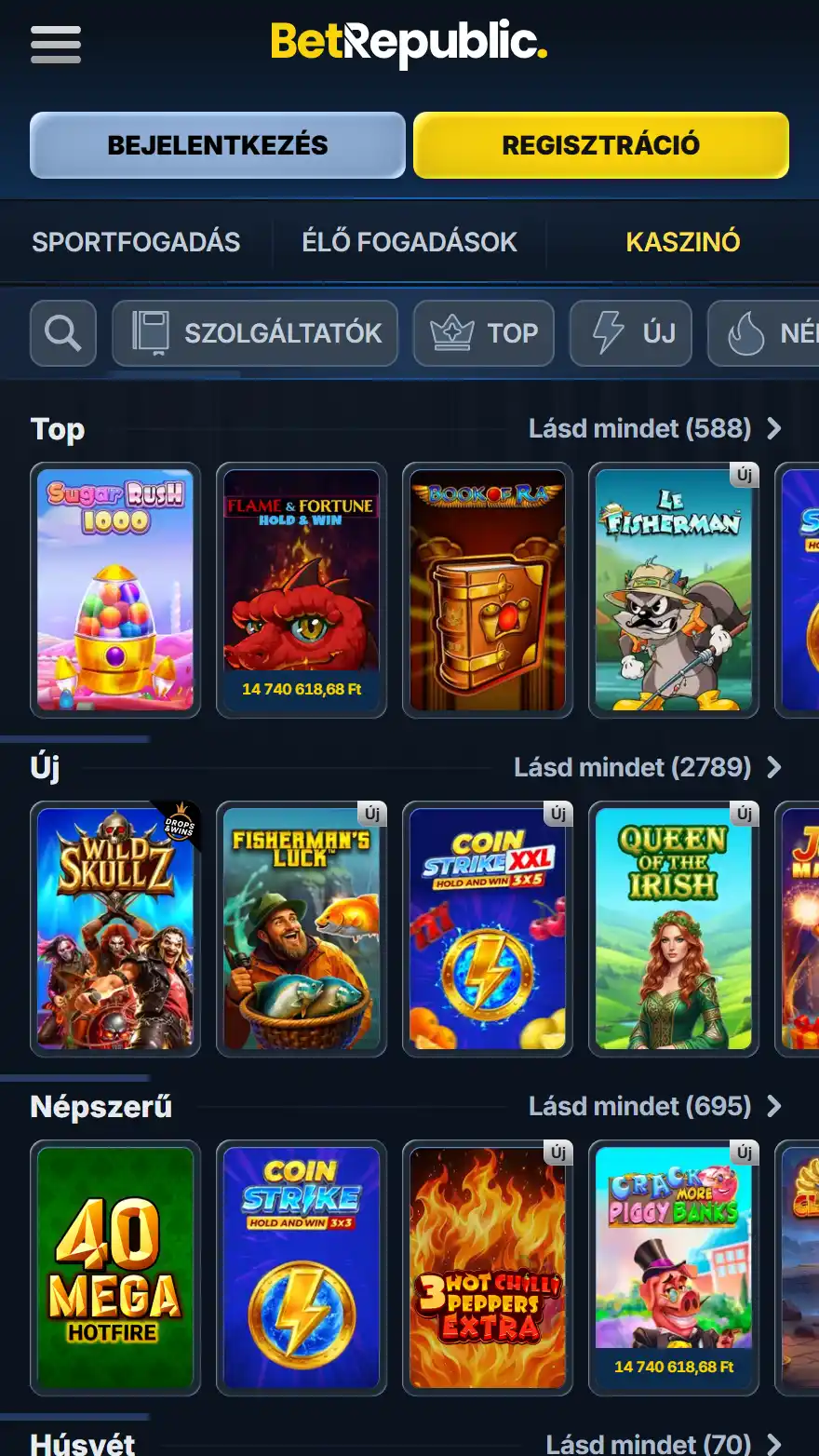 BetRepublic kaszinójátékok oldala