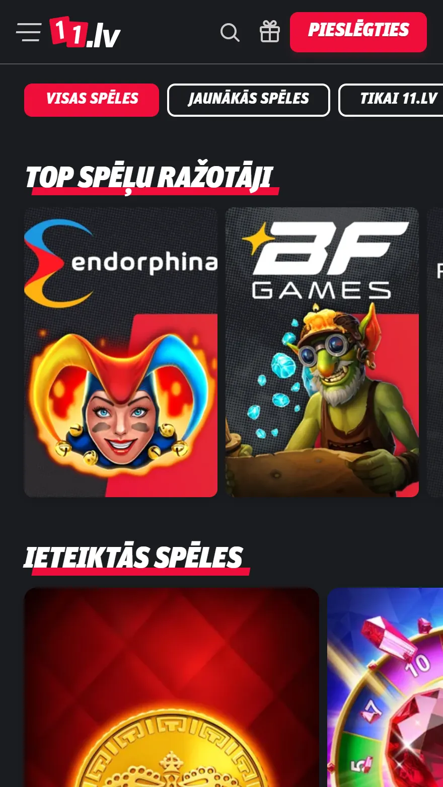 11.lv kazino spēļu lapa