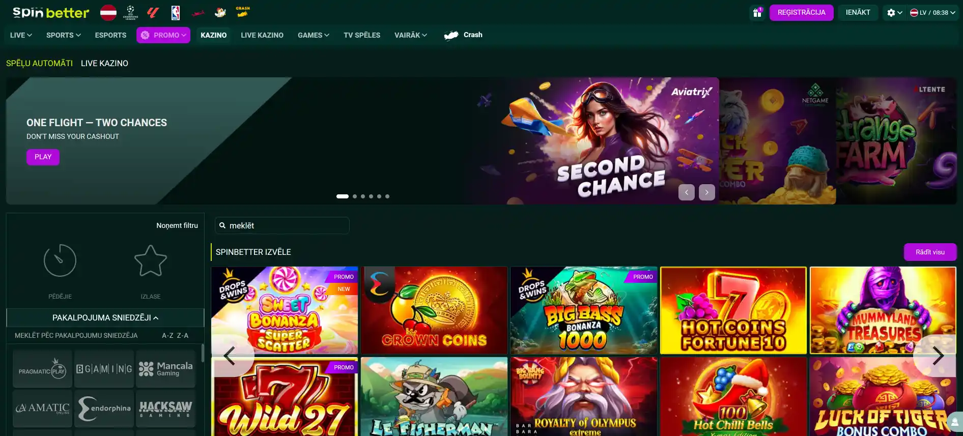 SpinBetter kazino spēles
