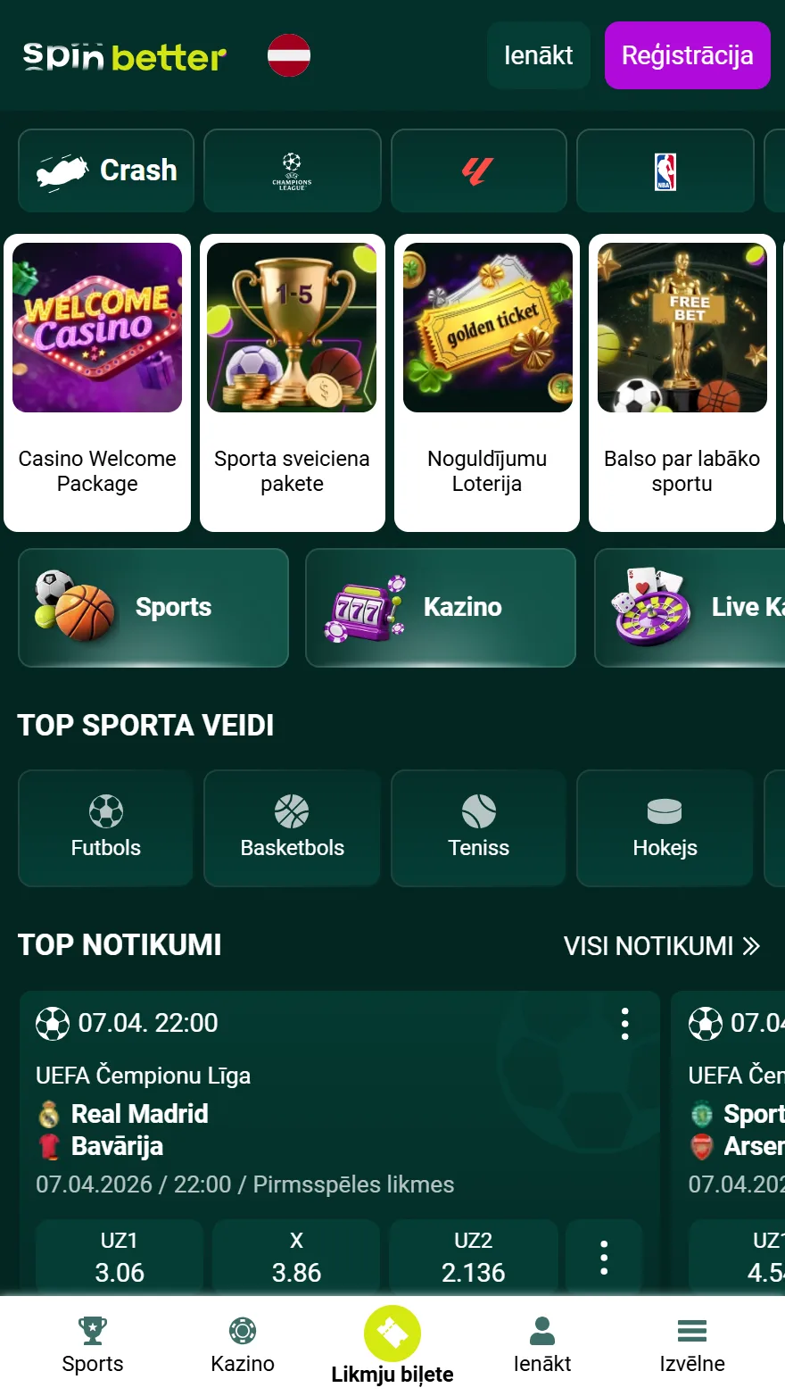 SpinBetter kazino mājaslapa