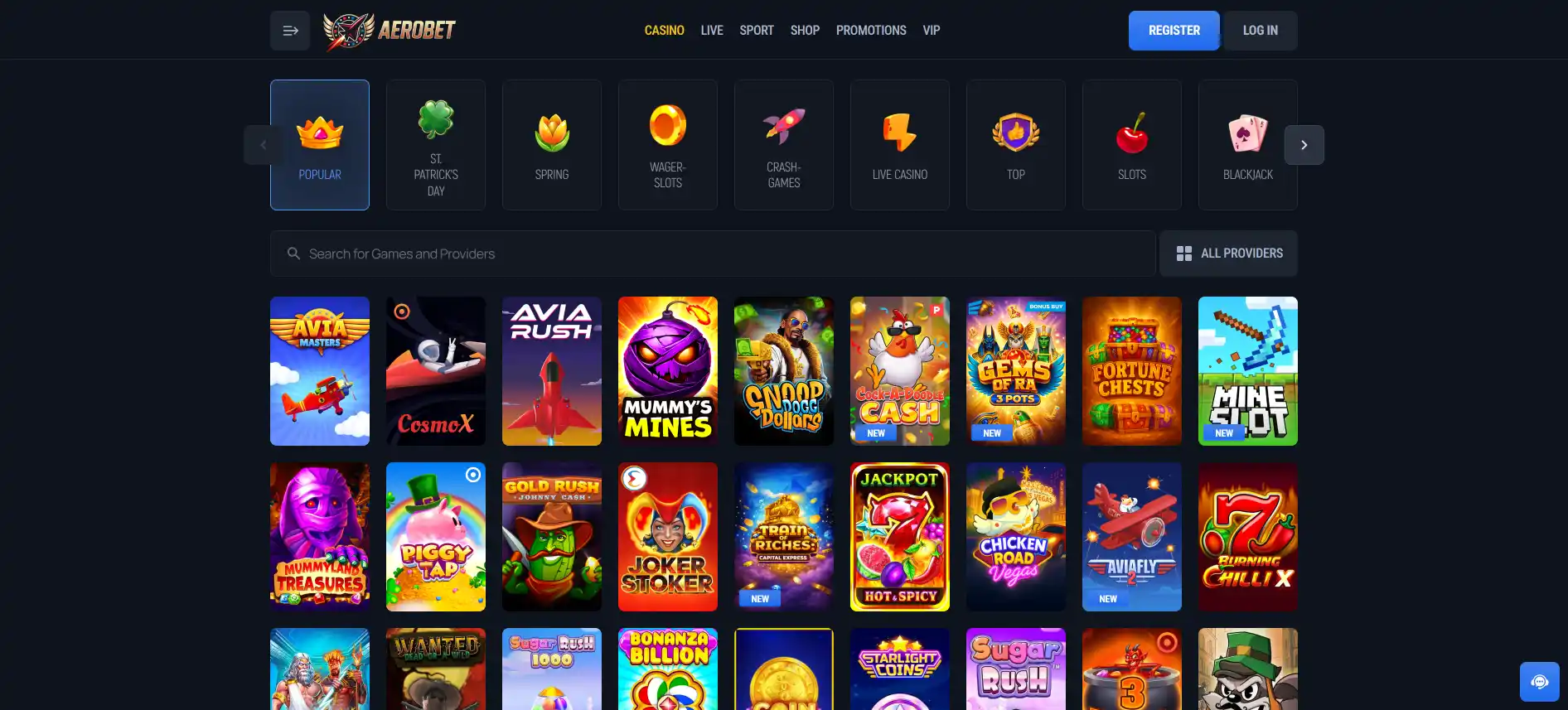 Aerobet Casino games