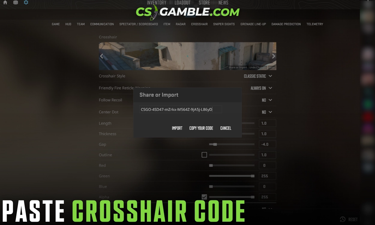 cs paste crosshair code