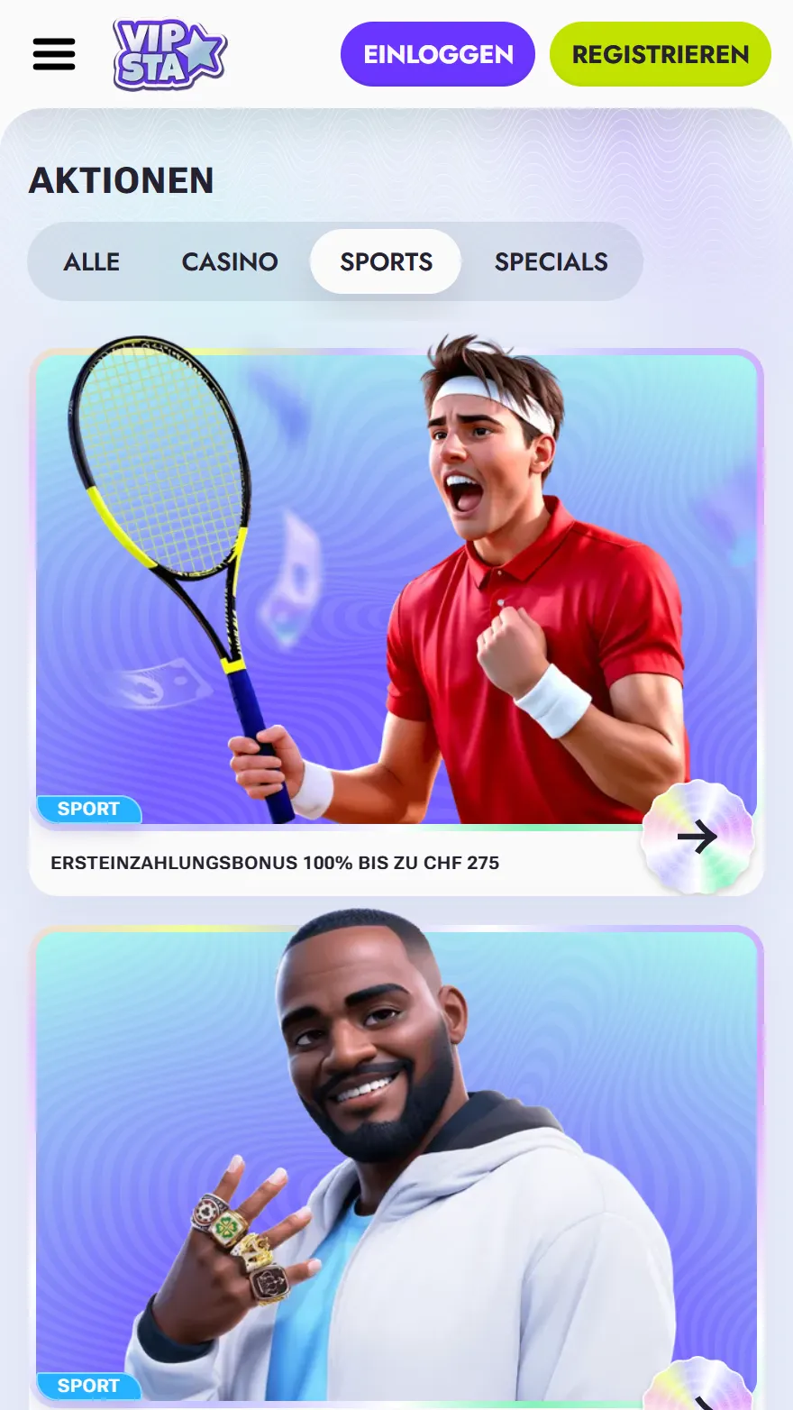 Vipsta Sportwetten-Bonusseite