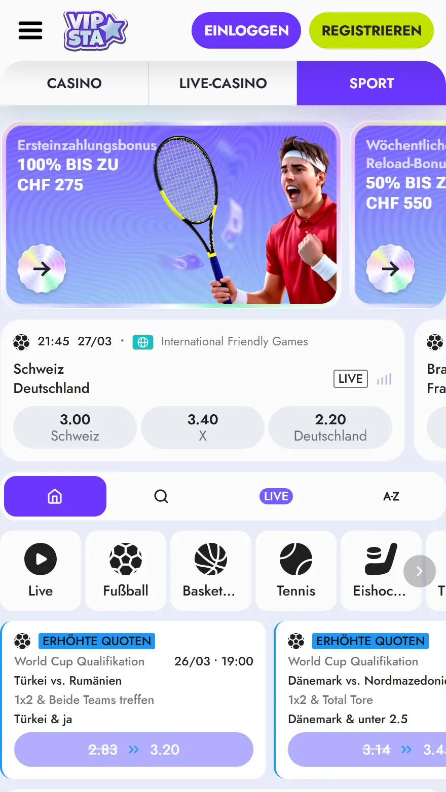 Vipsta Sportwettenseite