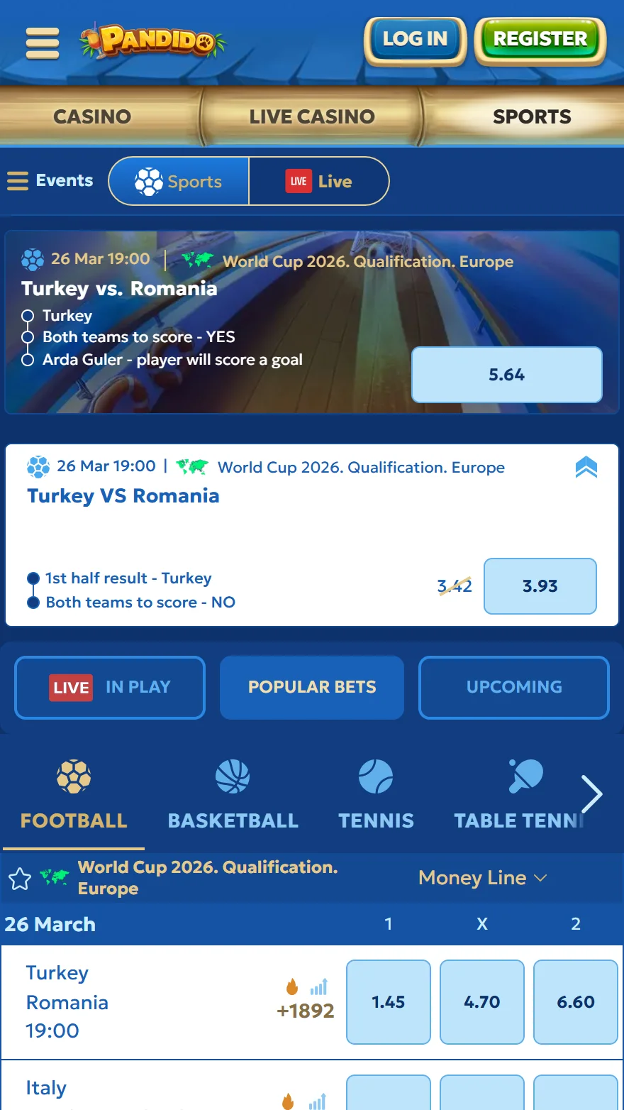 Pandido sports betting page