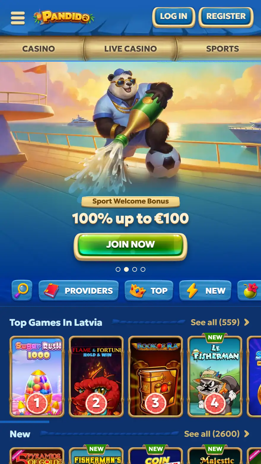 Pandido Sportsbook homepage