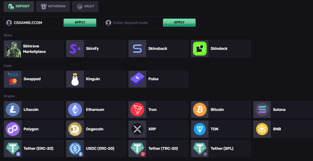 skinrave.gg deposit page