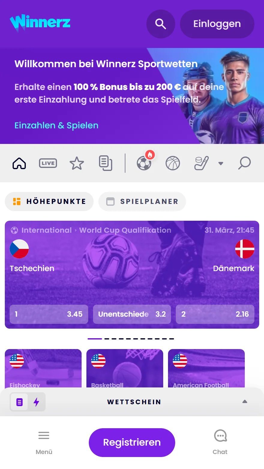 Winnerz Sportwetten-Seite