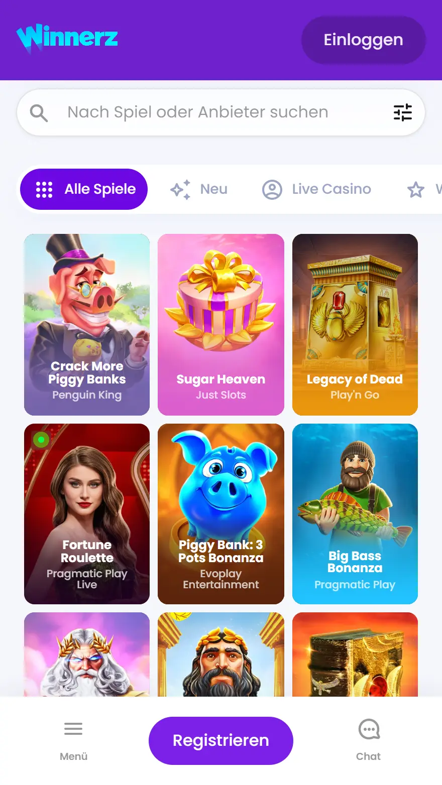 Winnerz Casino Spiele-Seite