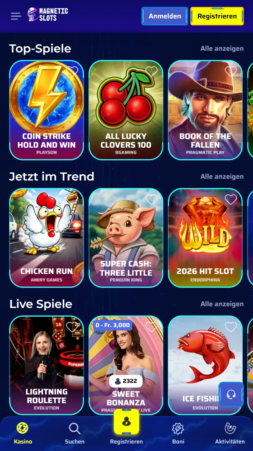 Magneticslots Casino-Spiele-Seite