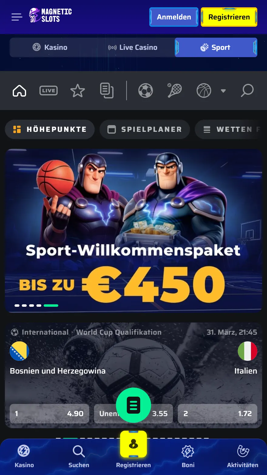 Magneticslots Sportwetten-Seite