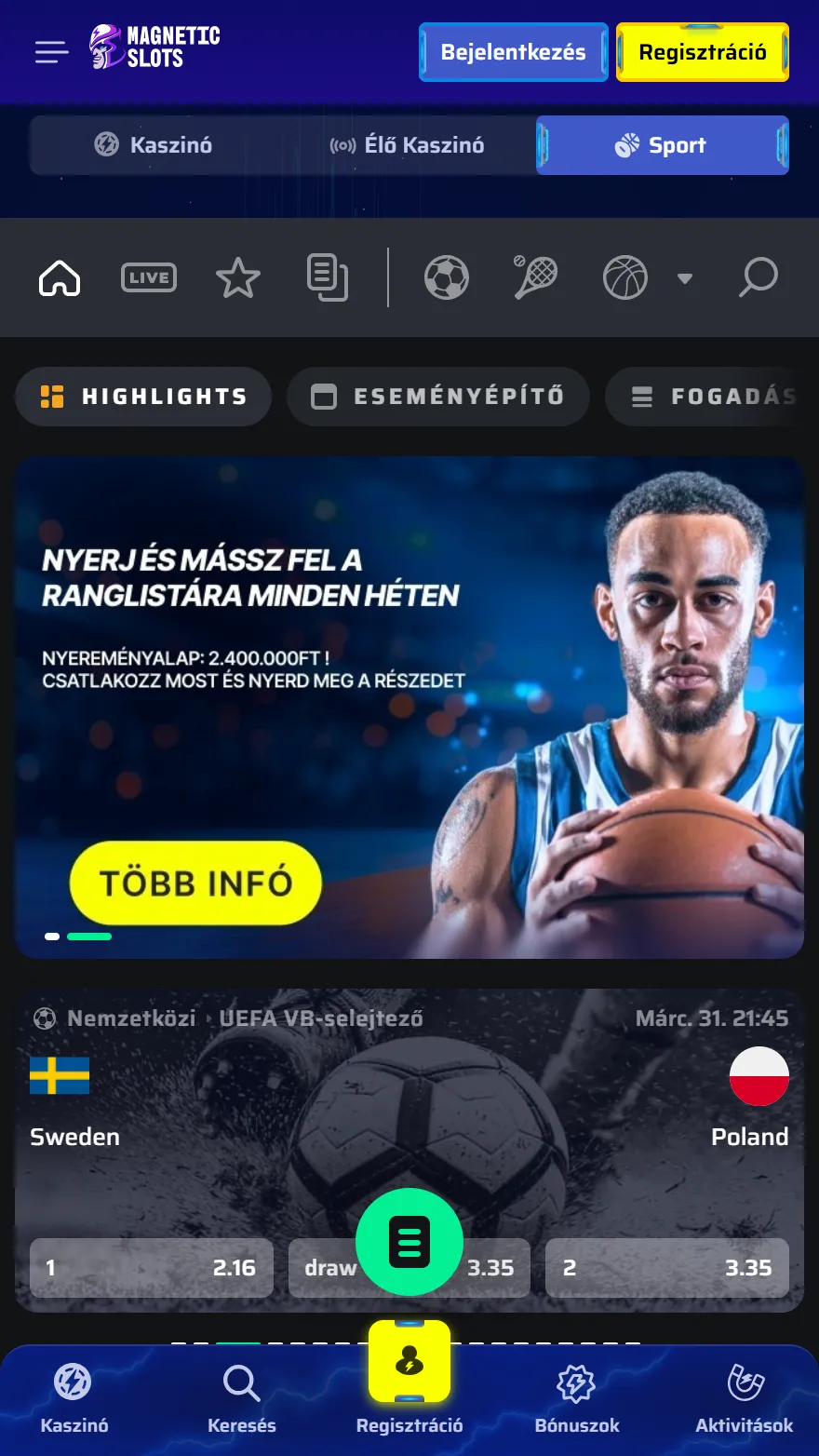 MagneticSlots sportfogadás oldala