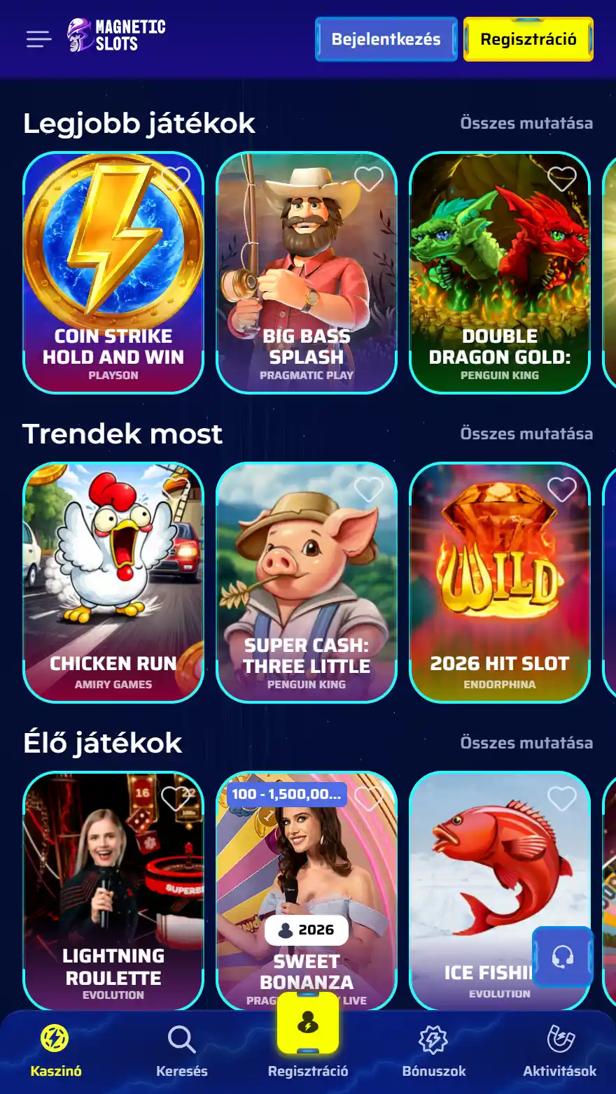 MagneticSlots kaszinójátékok oldala