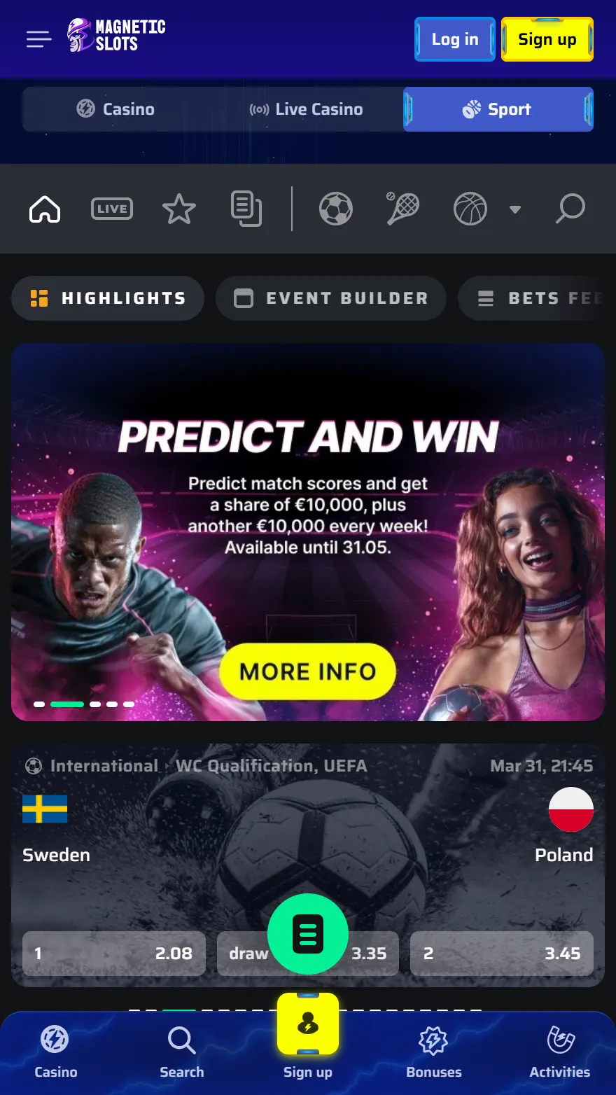 MagneticSlots sports betting page