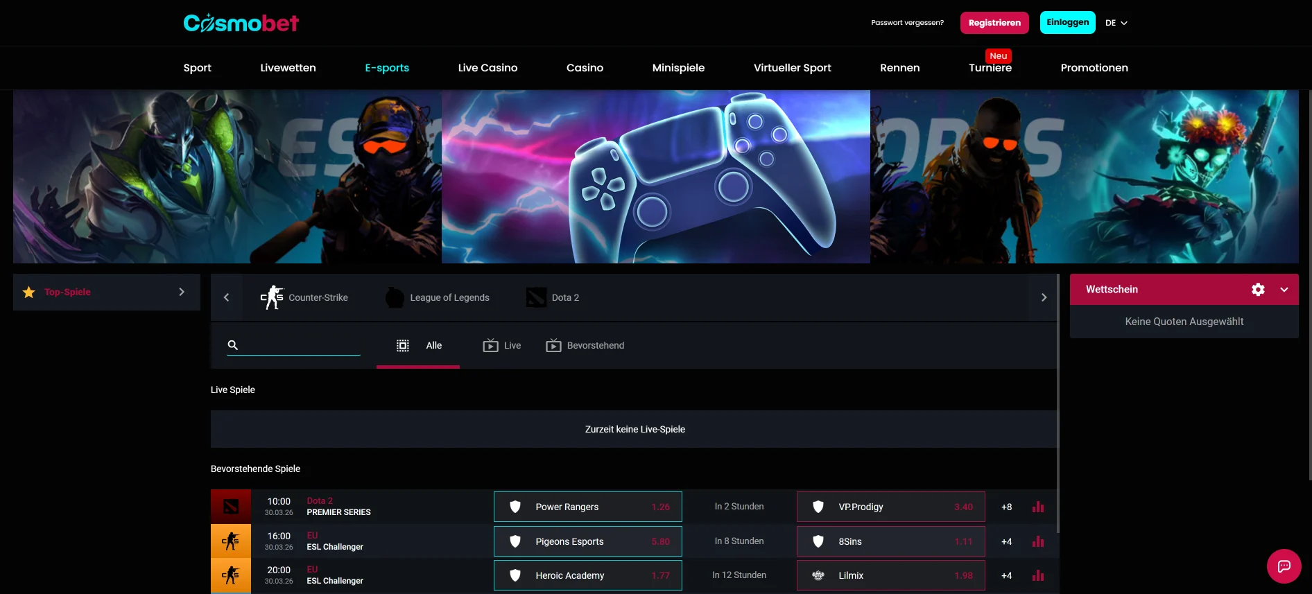 Cosmobet E-Sport-Wetten