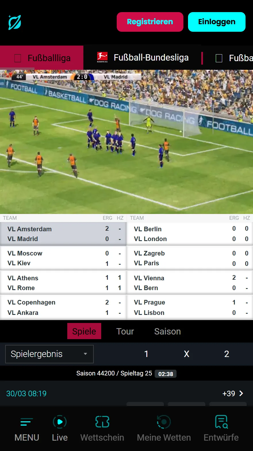 Cosmobet Virtuelle Sportwetten-Seite