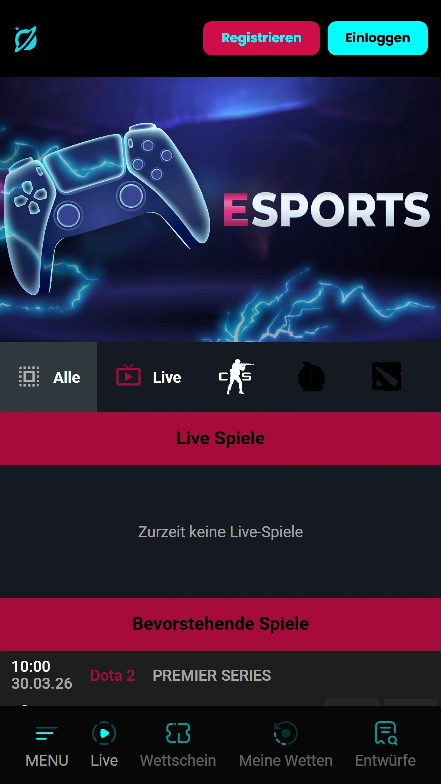 Cosmobet E-Sport-Wetten-Seite