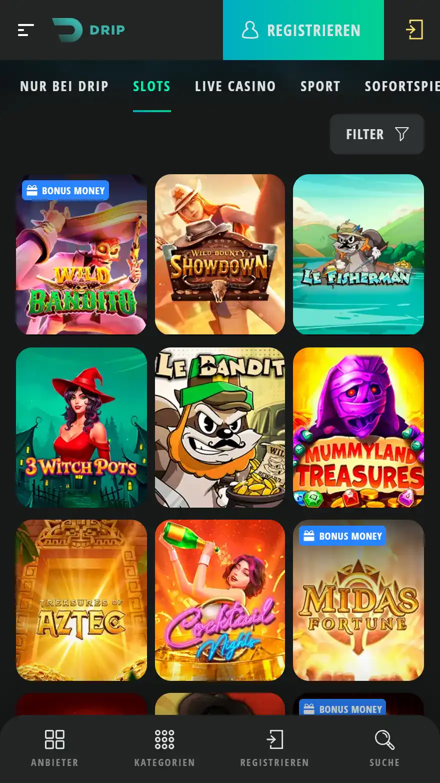 Drip Casino Spieleseite