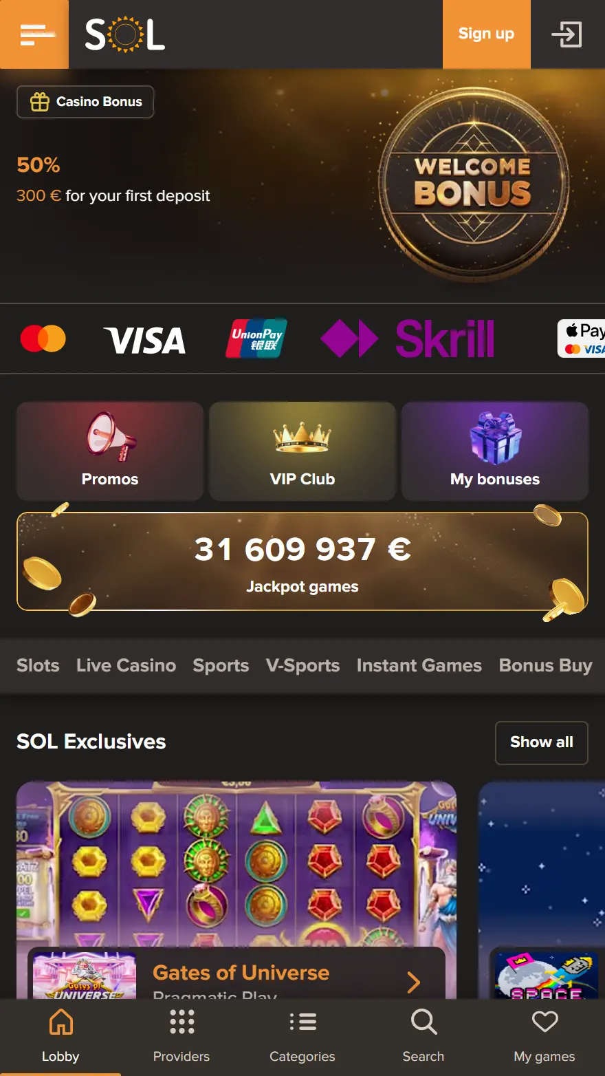 SOL Casino mājaslapa