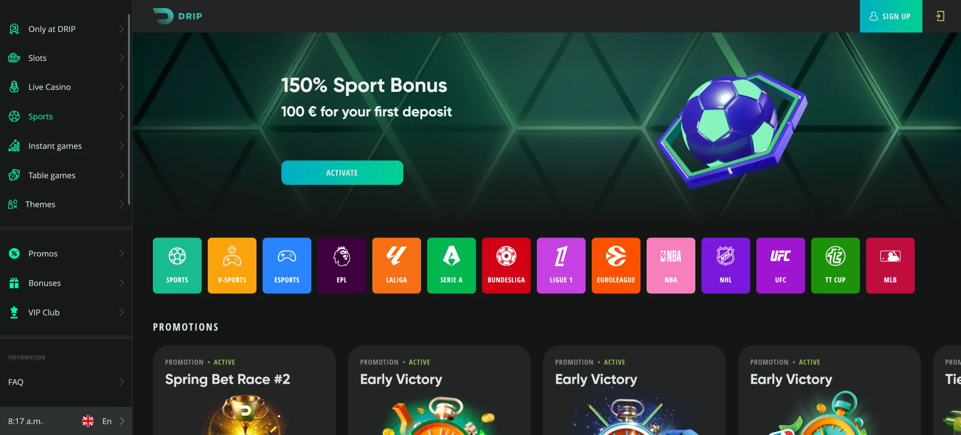 Drip Casino spordiennustused