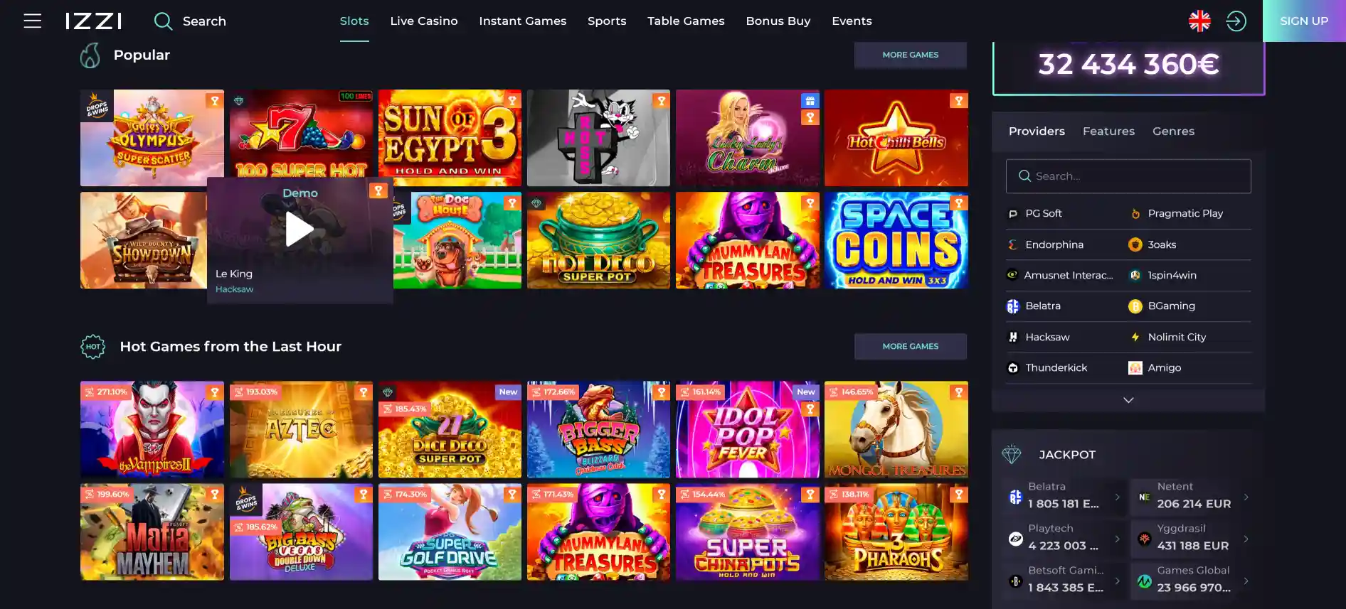 Izzi Casino játékok