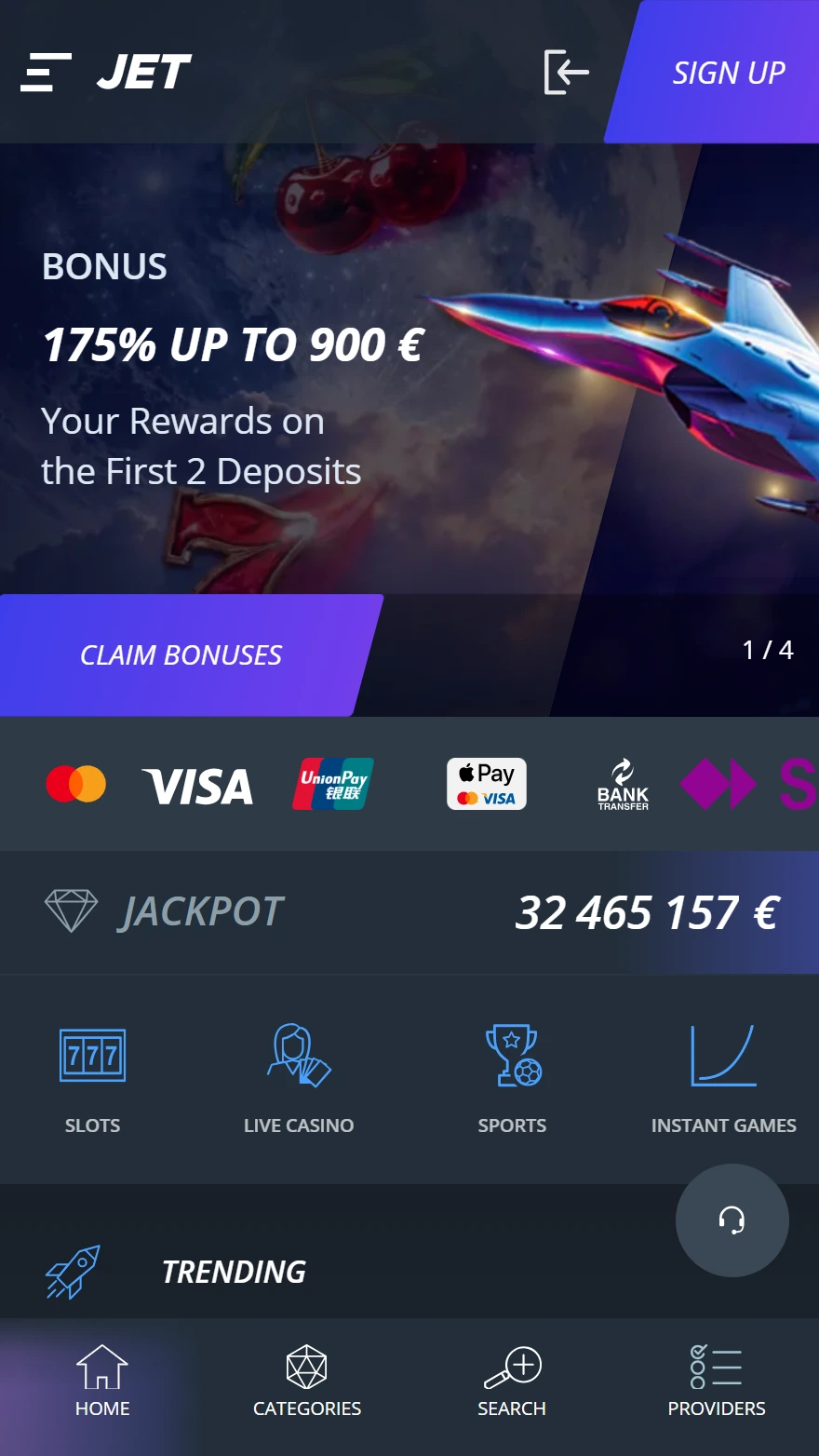 Jet Casino mājaslapa
