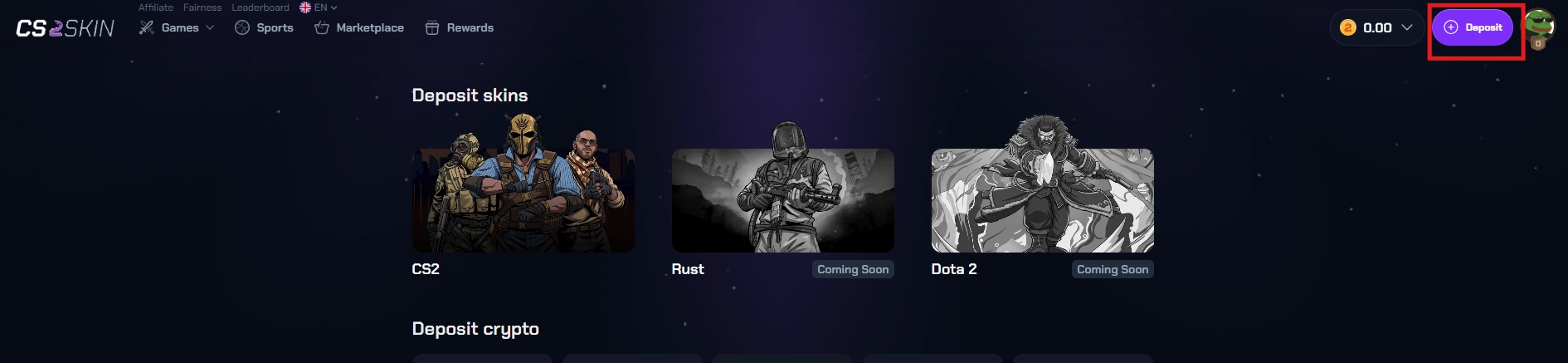 cs2skin deposit button