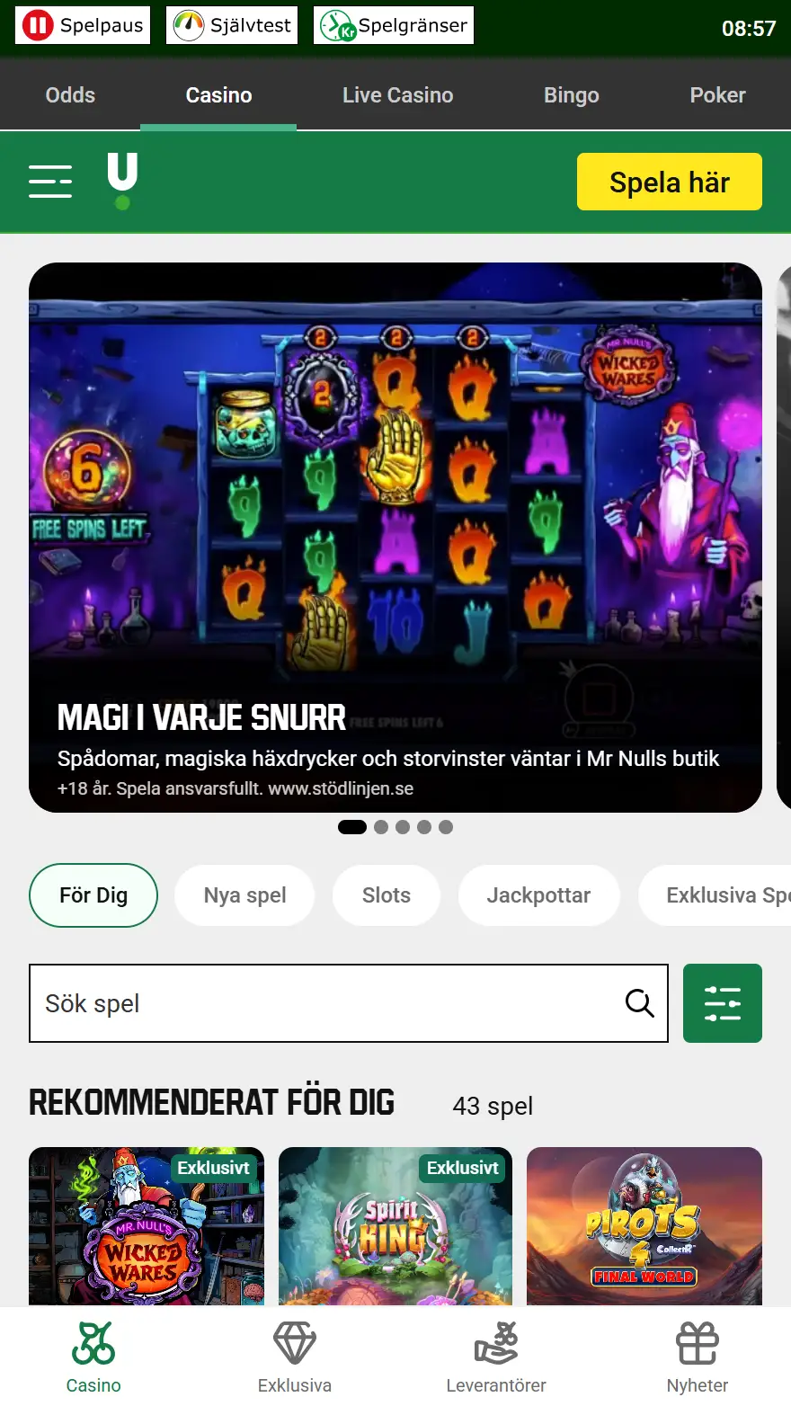 Unibet Casinospel sida
