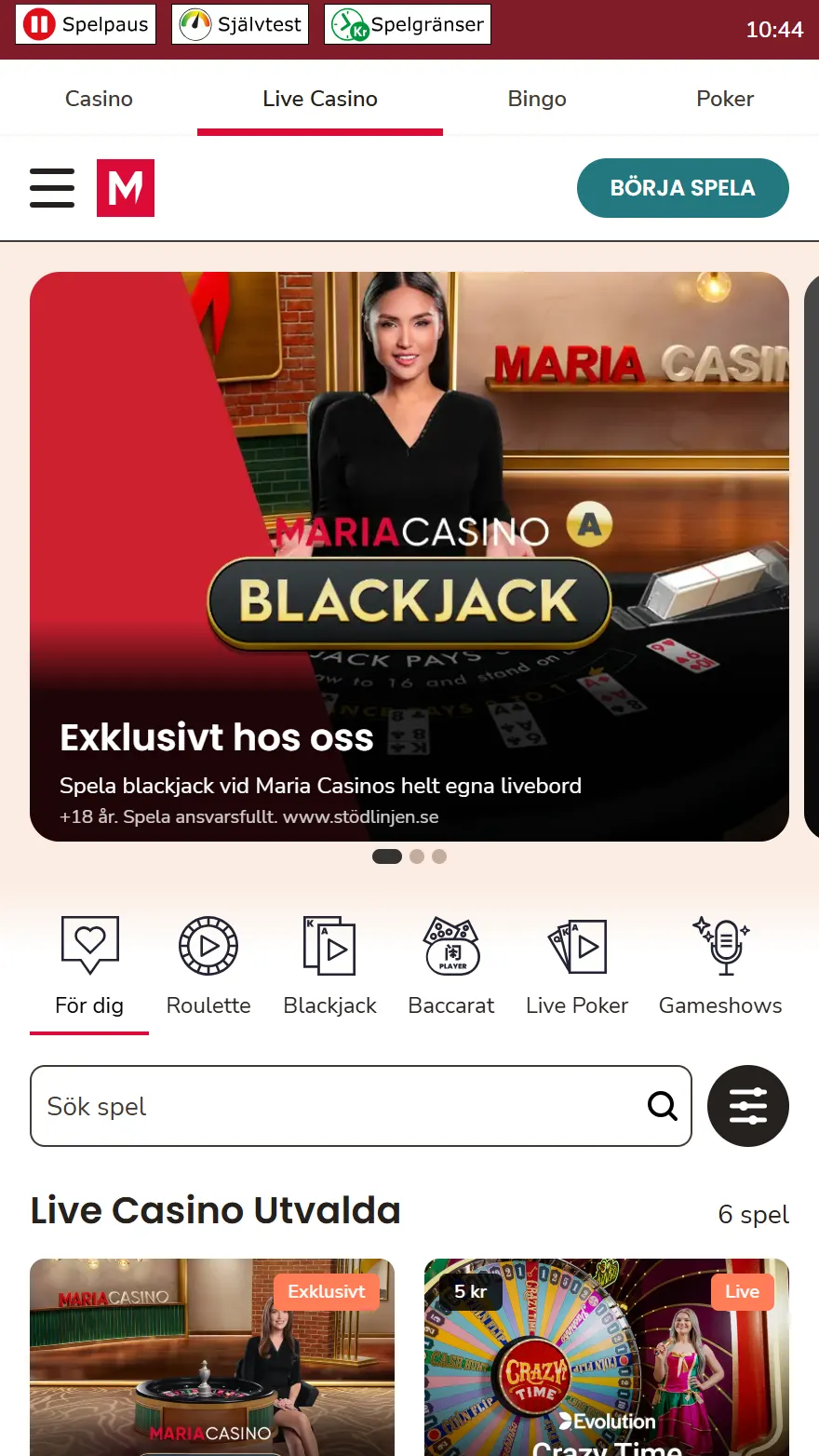 Maria live casino sida