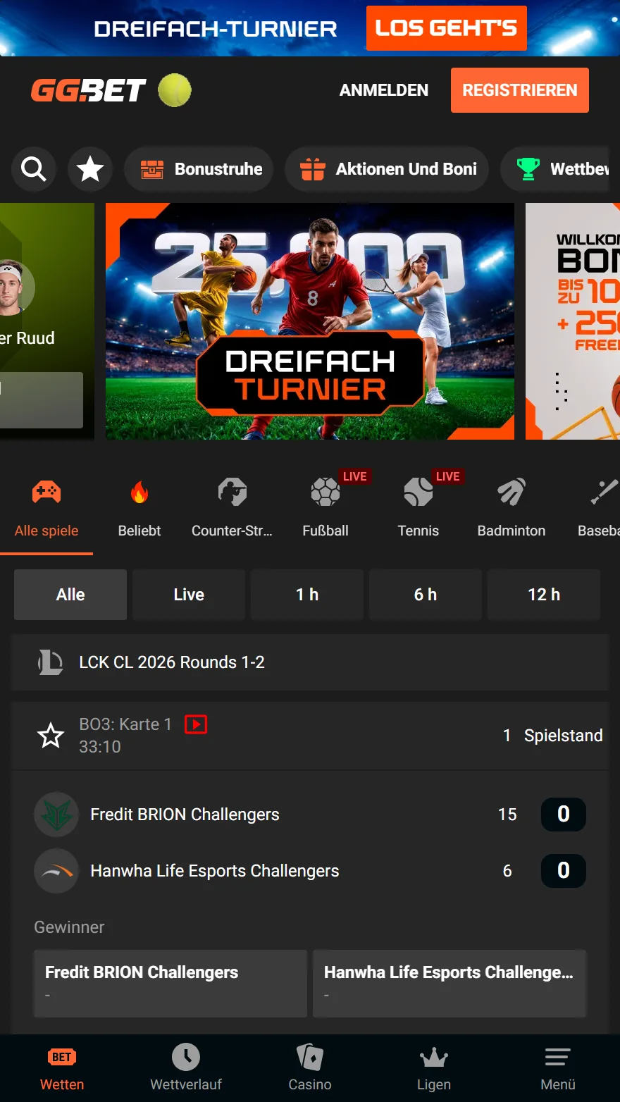 GGBet Sportwetten-Seite