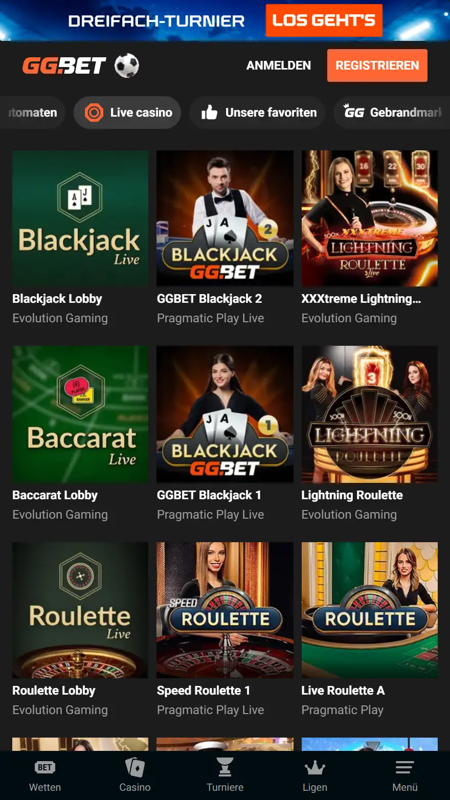 GGBet Live-Casino-Seite