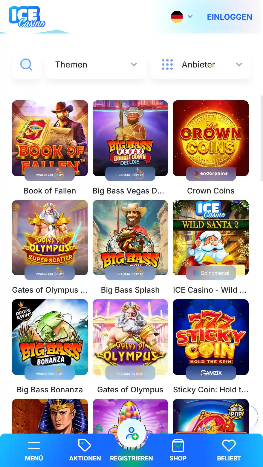 Ice Casino Spieleseite