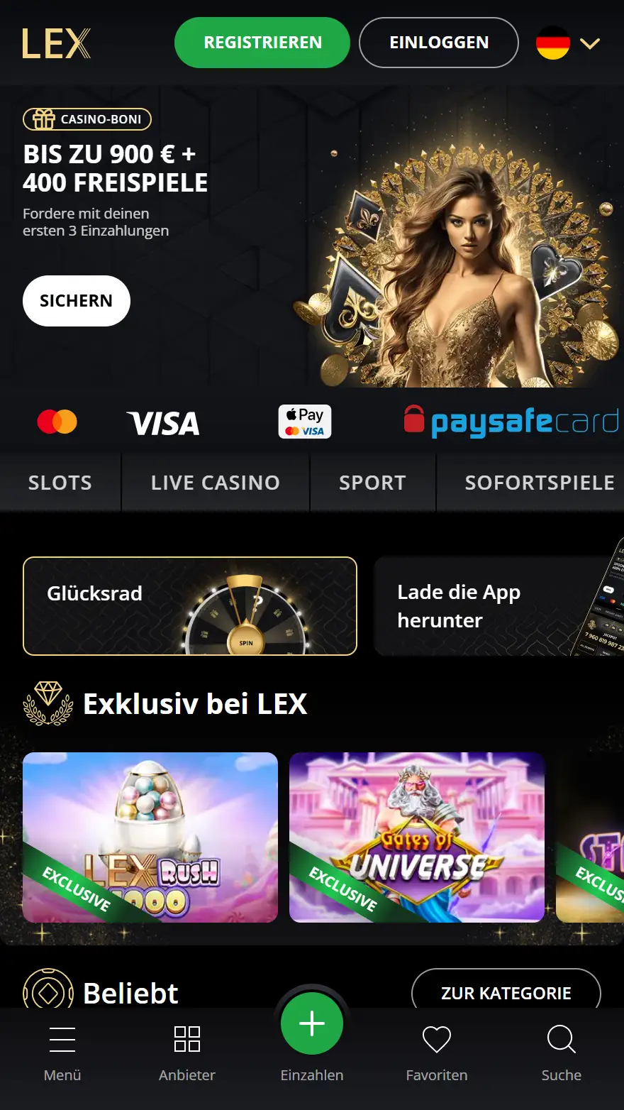 LEX Casino-Startseite