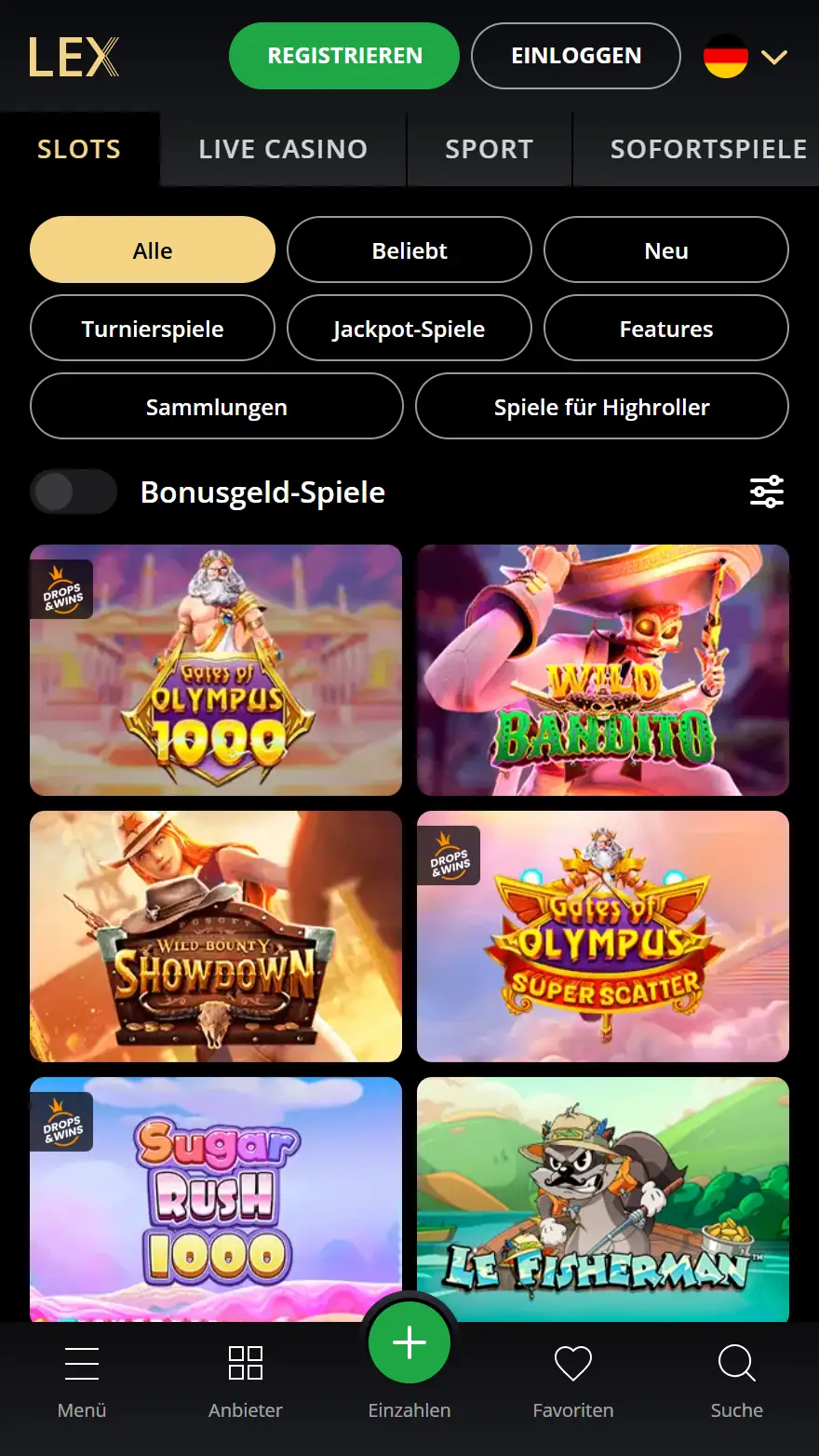 LEX Casino-Spieleseite