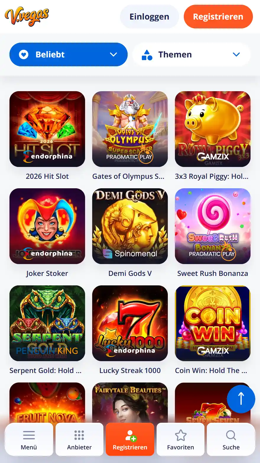 V.Vegas Casino Spieleseite