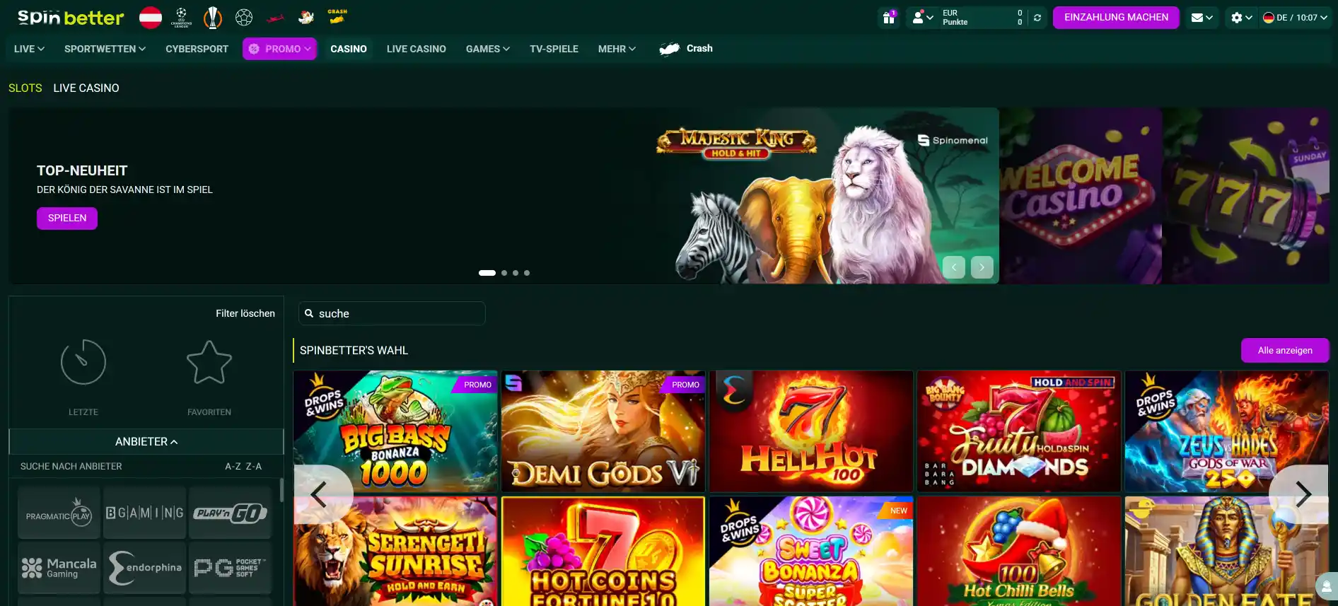 SpinBetter Casino Spiele