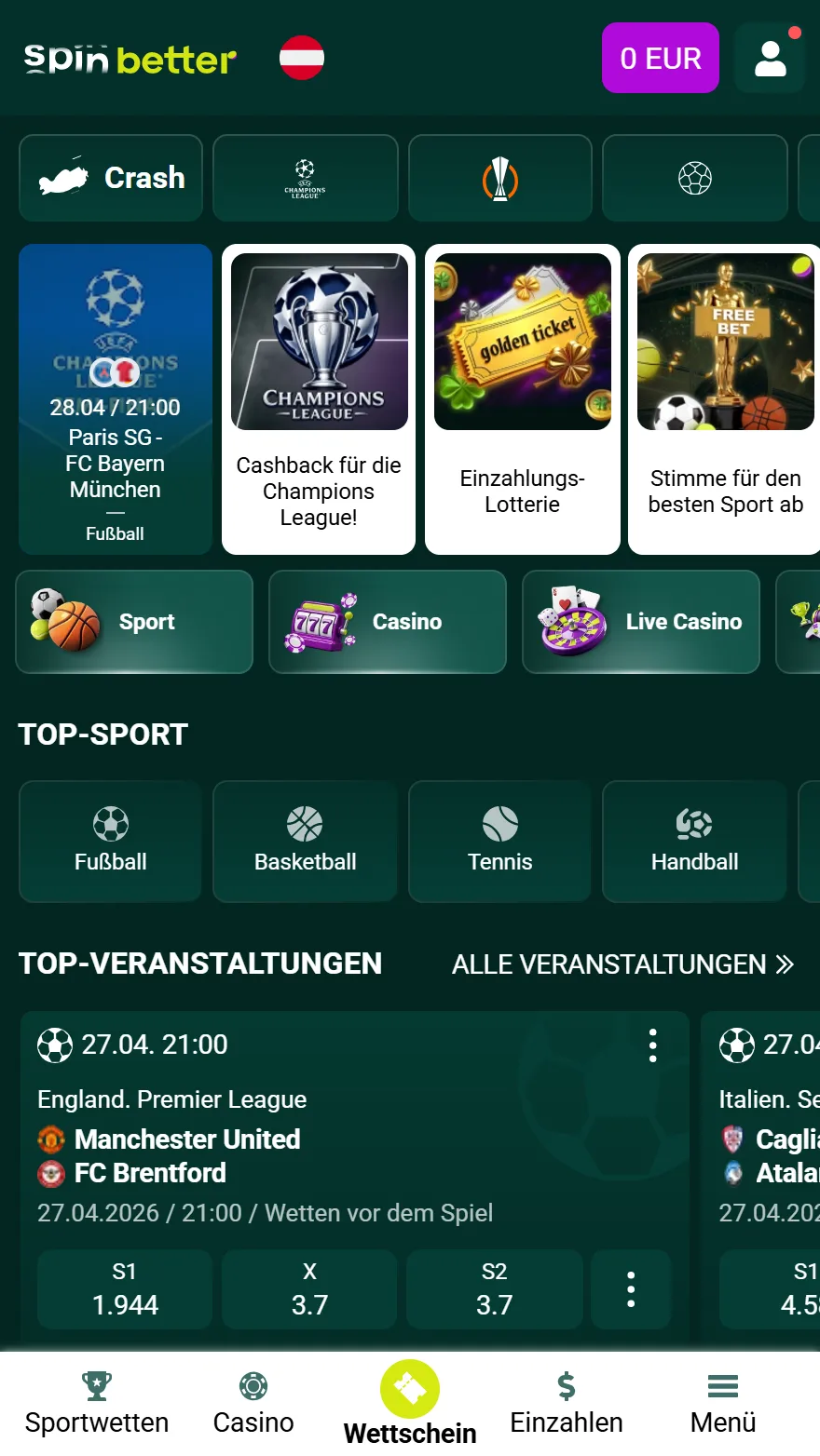 SpinBetter Casino Startseite