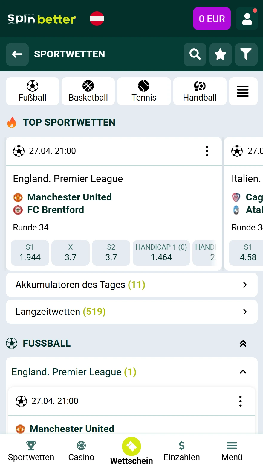 SpinBetter Sportwettenseite