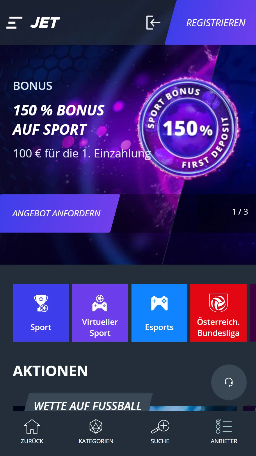 Jet Casino Sportwettenseite