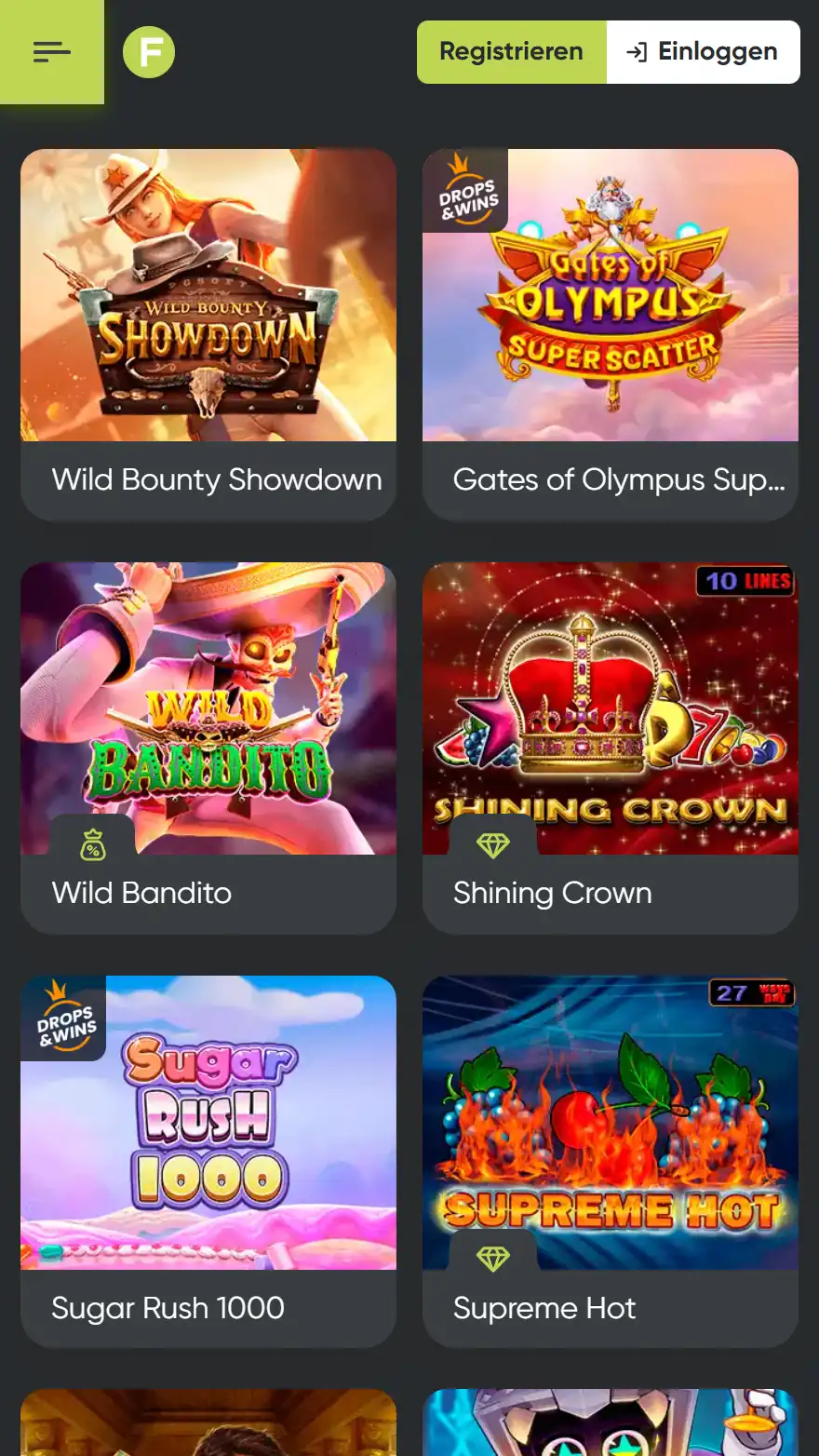 Fresh Casino Spieleseite