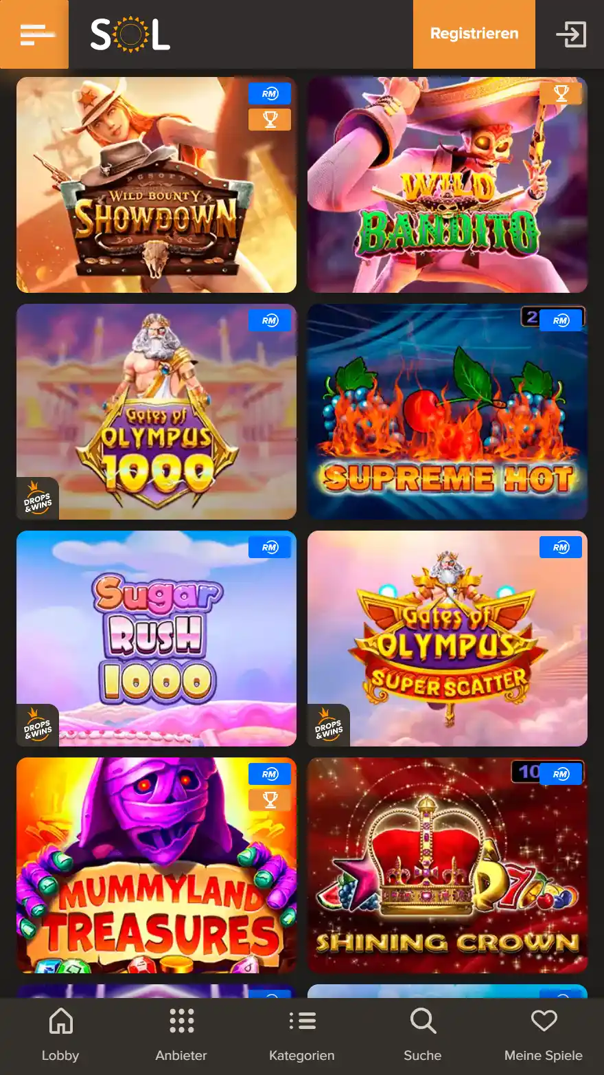 Sol Casino Spieleseite