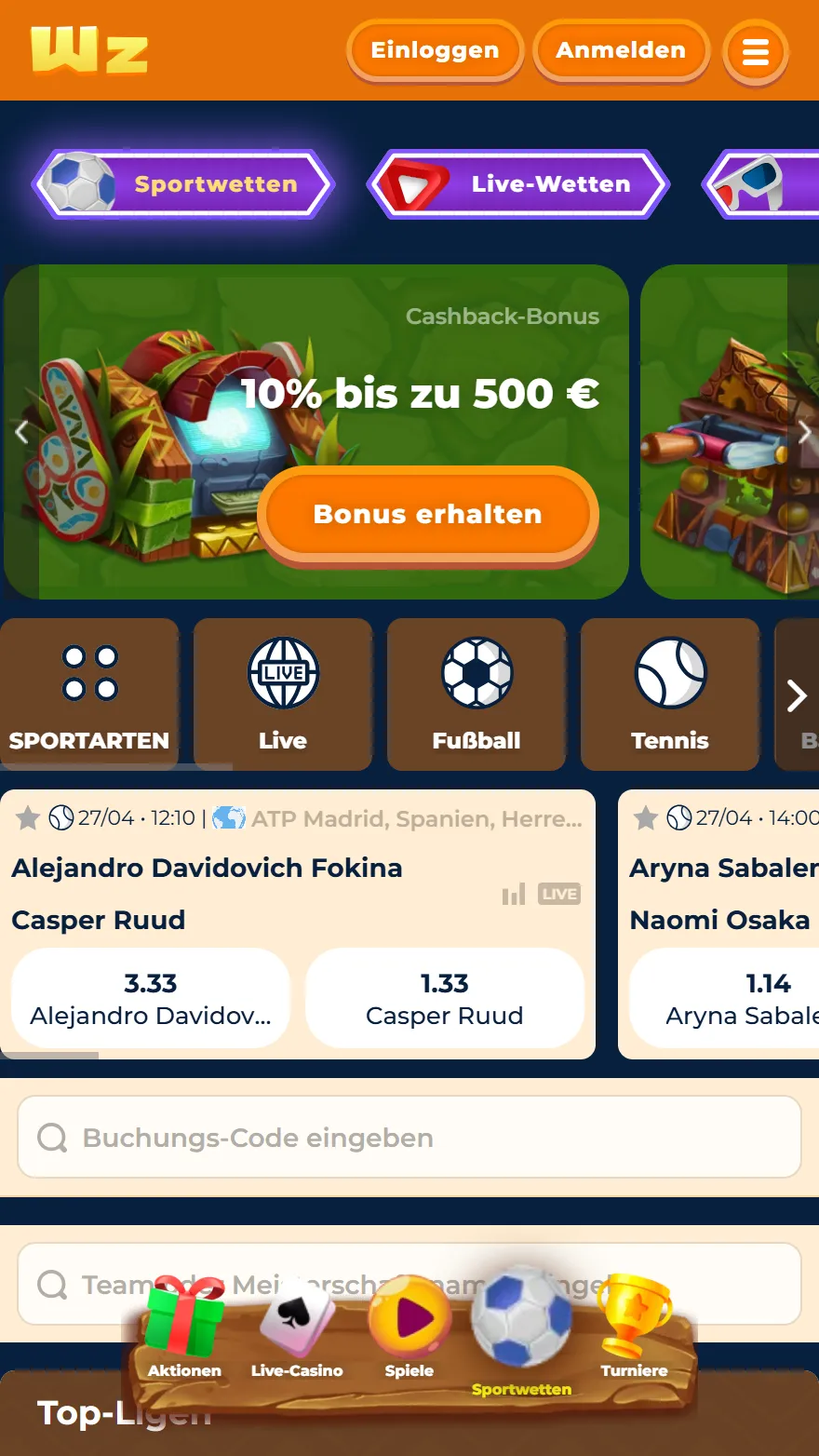 Wazamba Sportwettenseite