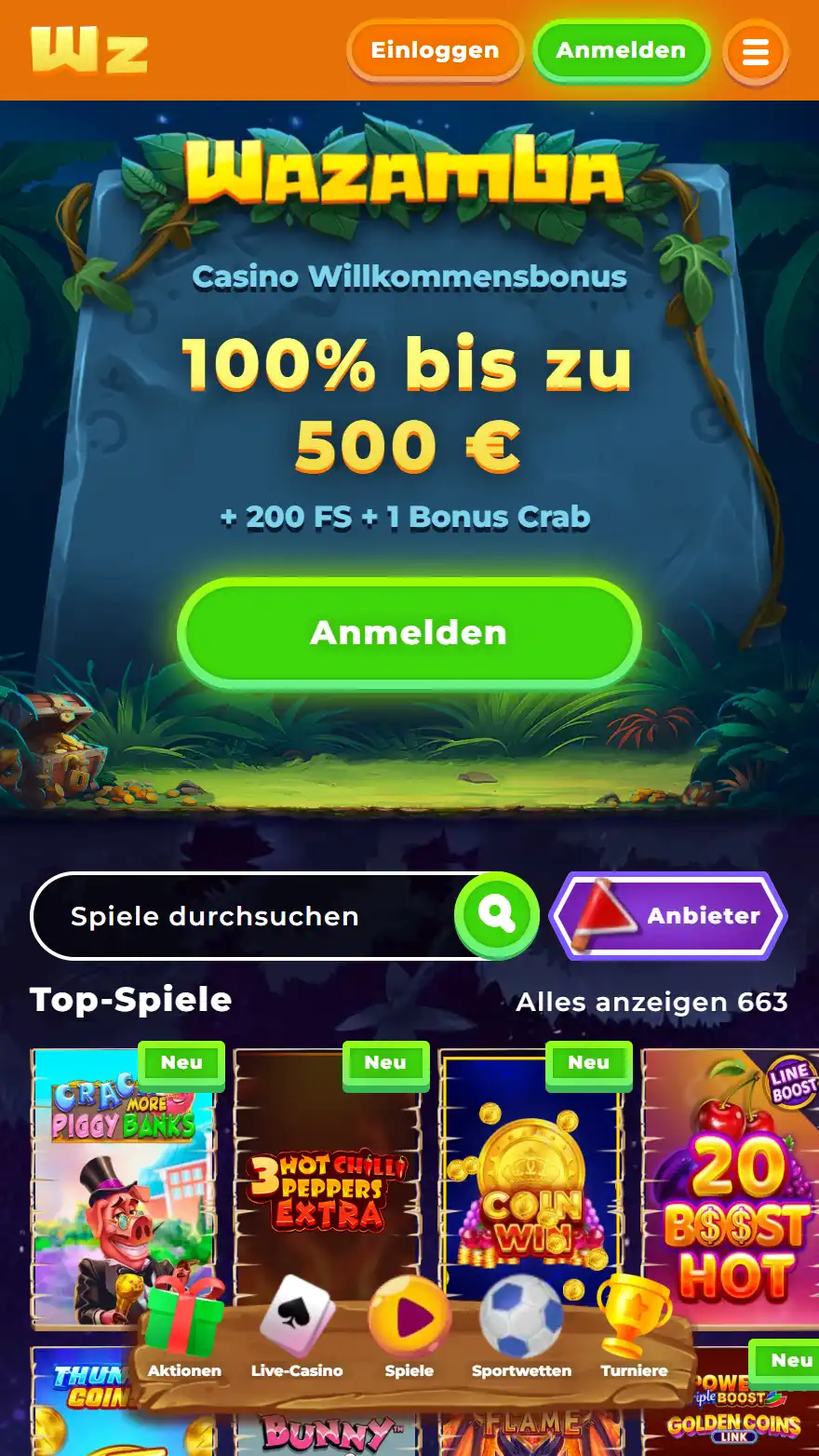 Wazamba Casino Startseite