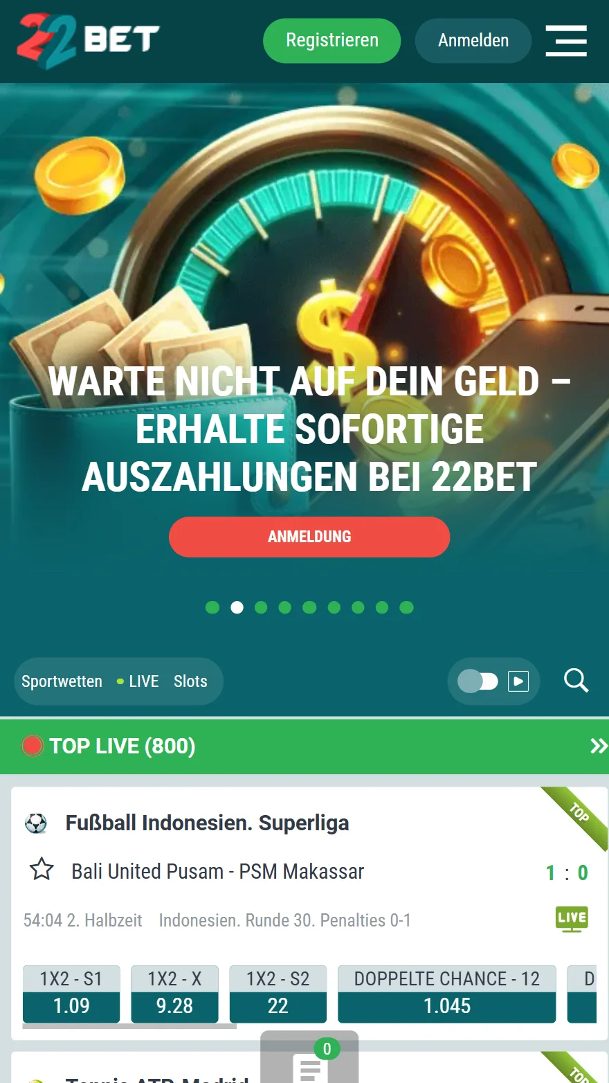 22Bet Sportwettenseite