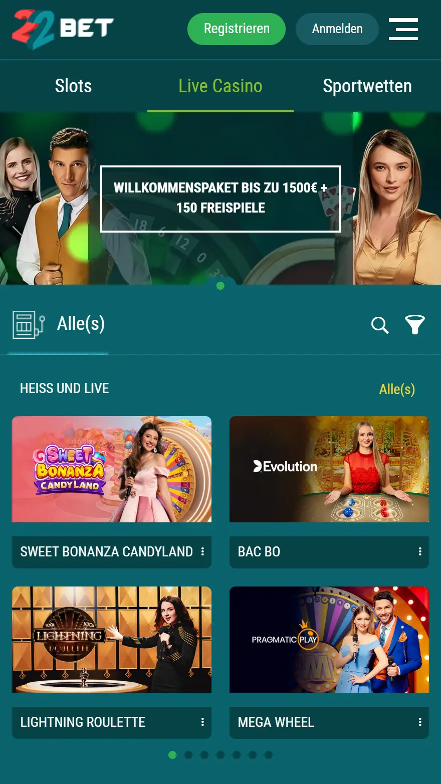 22Bet Live Casino Seite