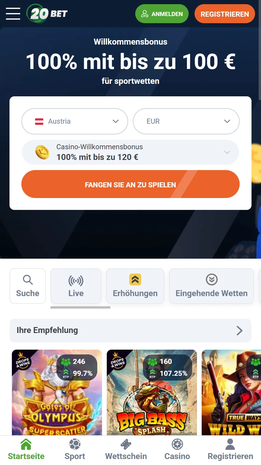 20Bet Casino Startseite