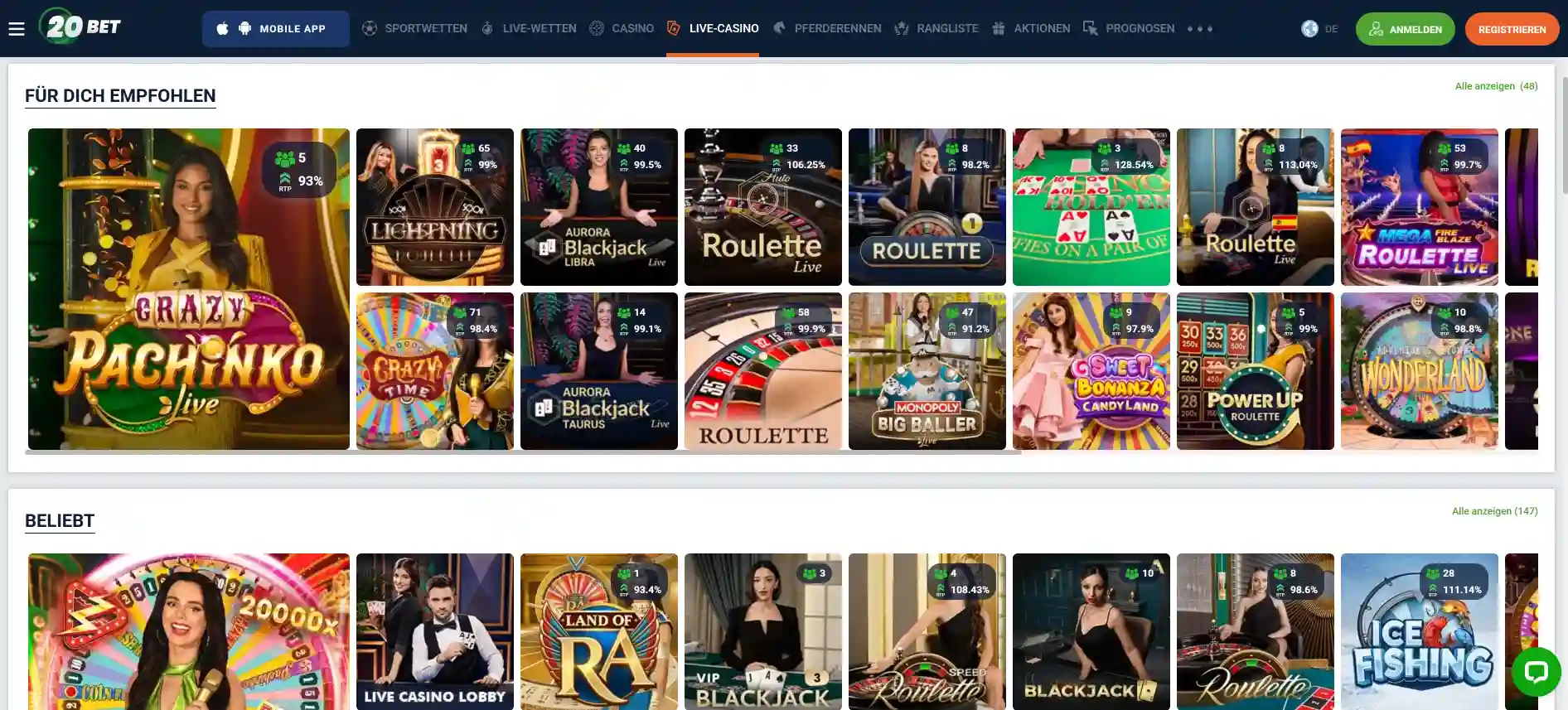 20Bet Live Casino