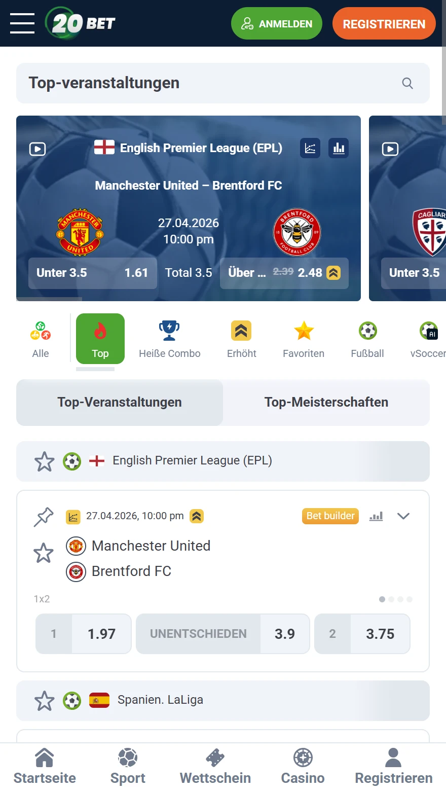 20Bet Sportwettenseite