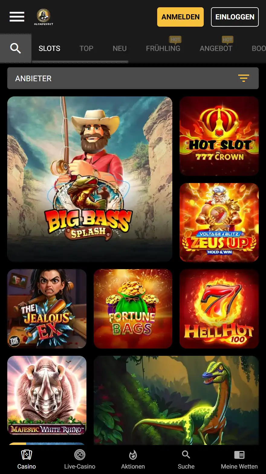 Olympusbet Casino Spieleseite